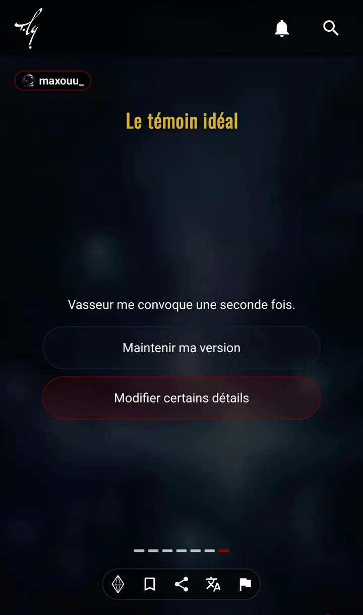 L'écran de choix de l'application&nbsp;: la question posée par l'histoire, puis les deux réponses possibles.